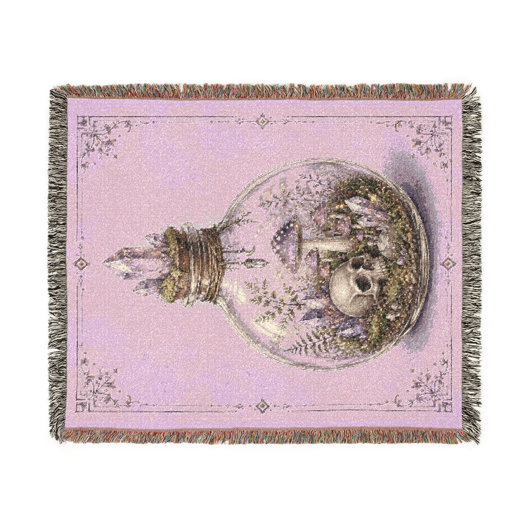 Snow Globe Woven Blanket — Pink Holiday Ornament Throw