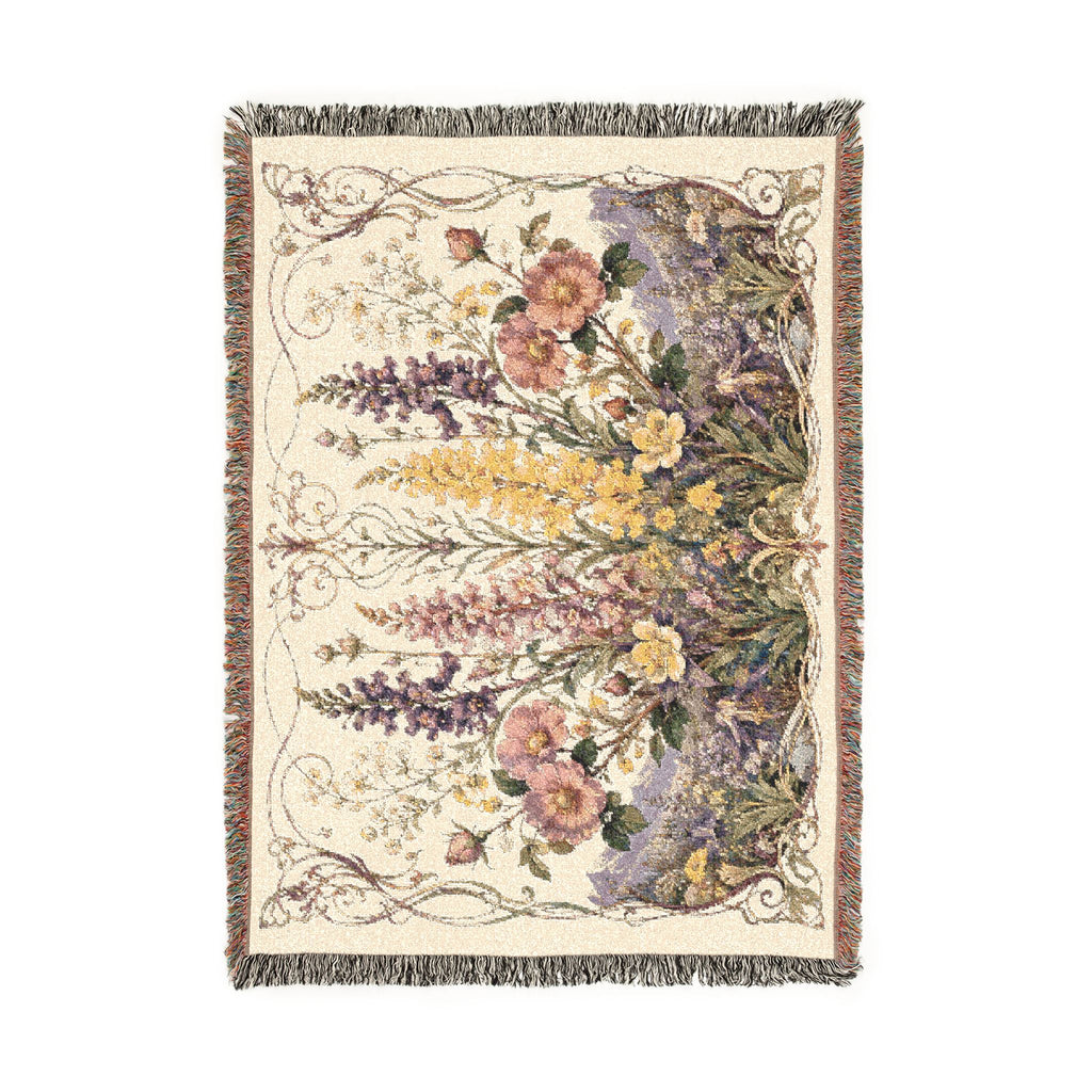 Floral Tapestry Woven Throw Blanket — Vintage Garden Needlepoint Design