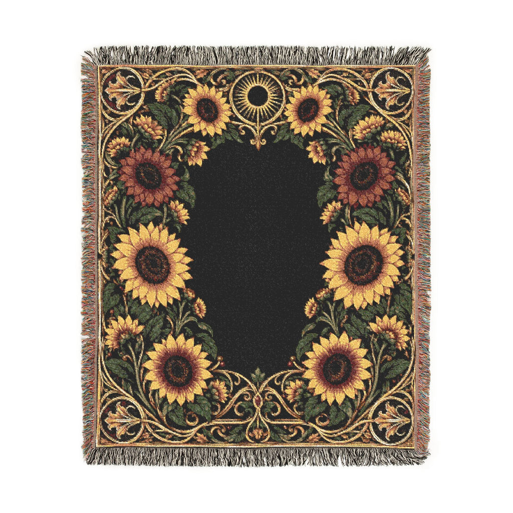 Sunflower Woven Blanket — Cozy Decorative Throw with Victorian Floral Frame