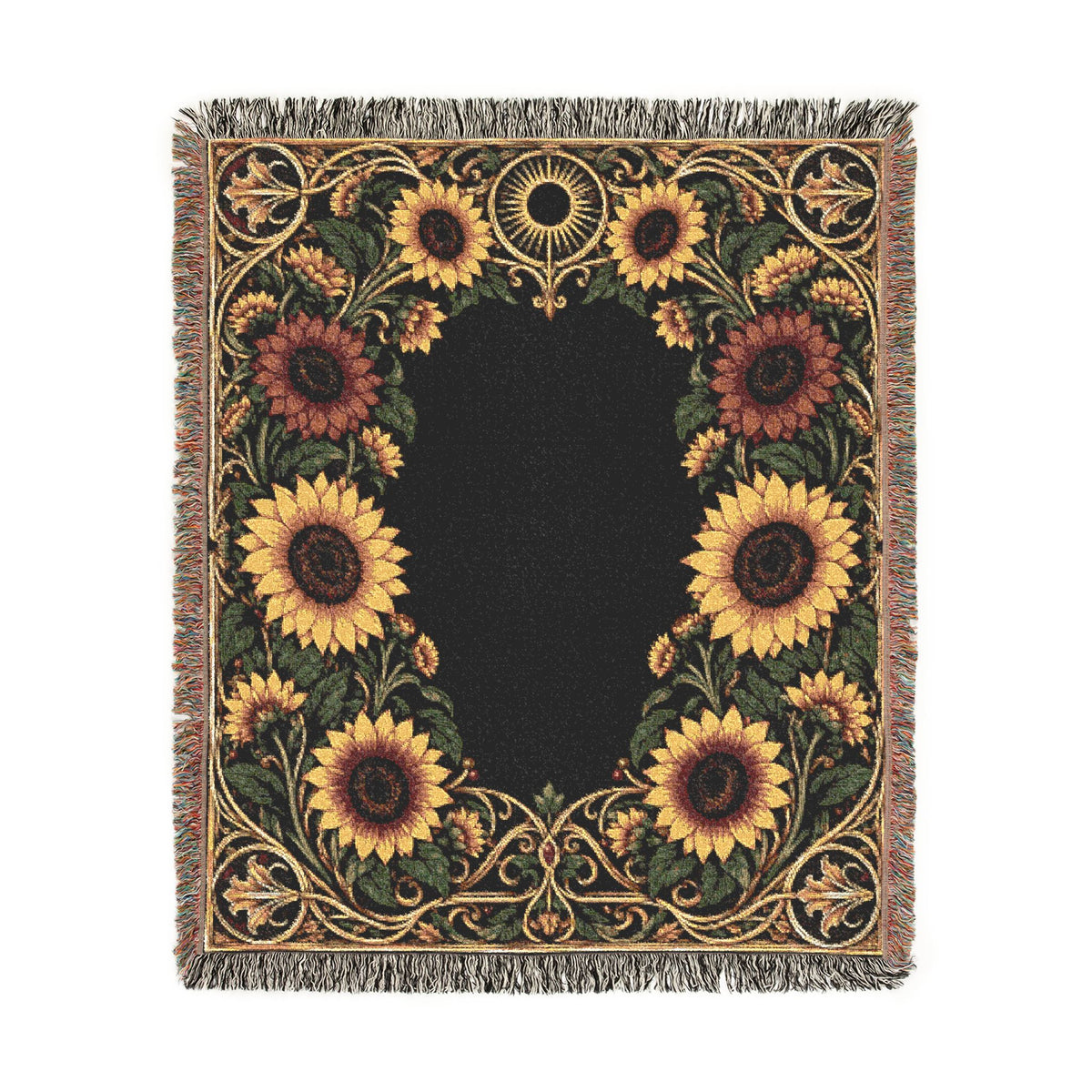 Sunflower Woven Blanket — Cozy Decorative Throw with Victorian Floral Frame