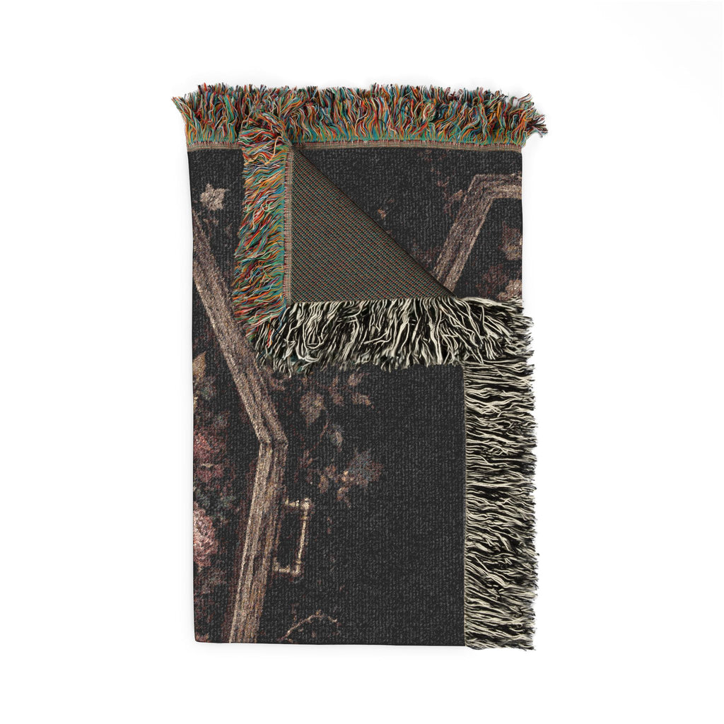 Gothic Coffin Floral Woven Blanket — Dark Victorian Throw