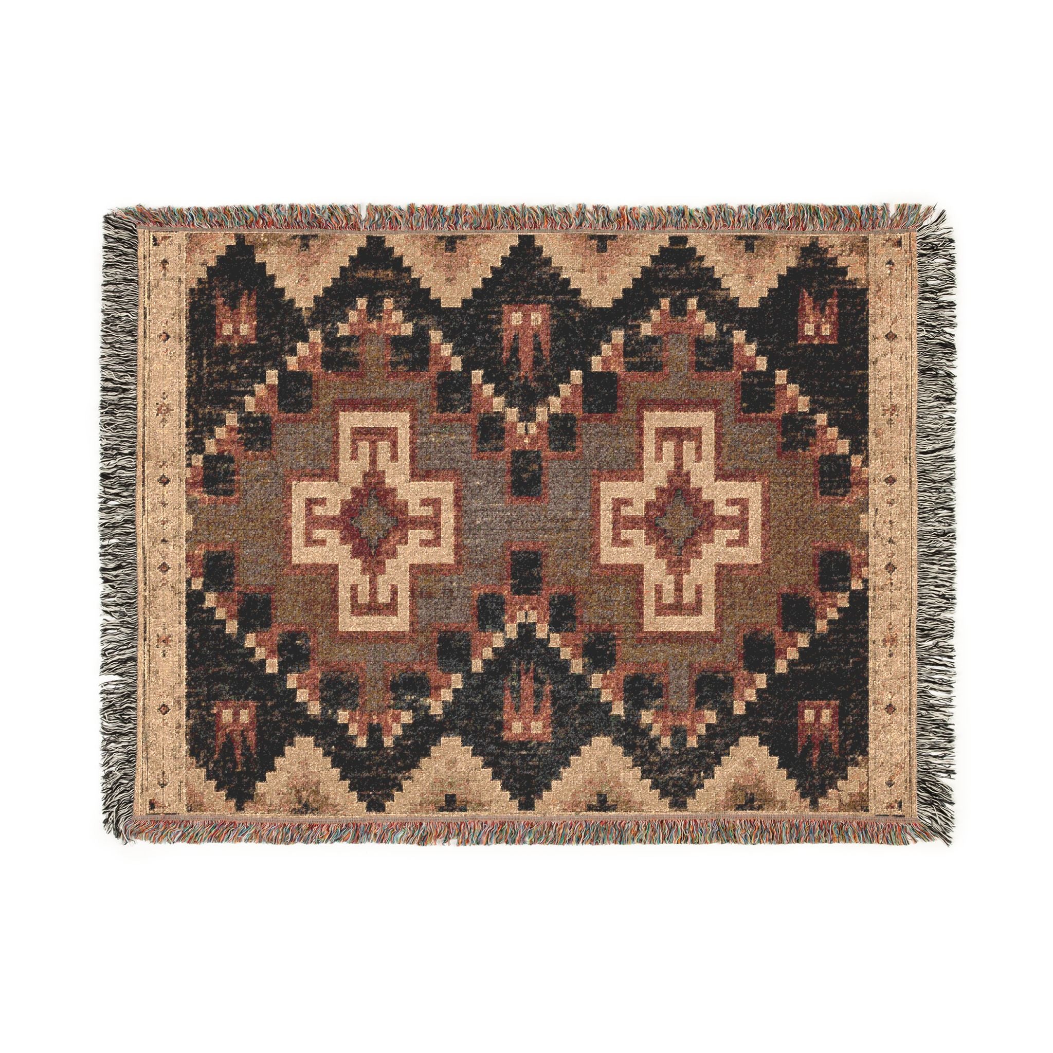 Southwestern Woven Blanket – Rustic Aztec Throw with Fringe