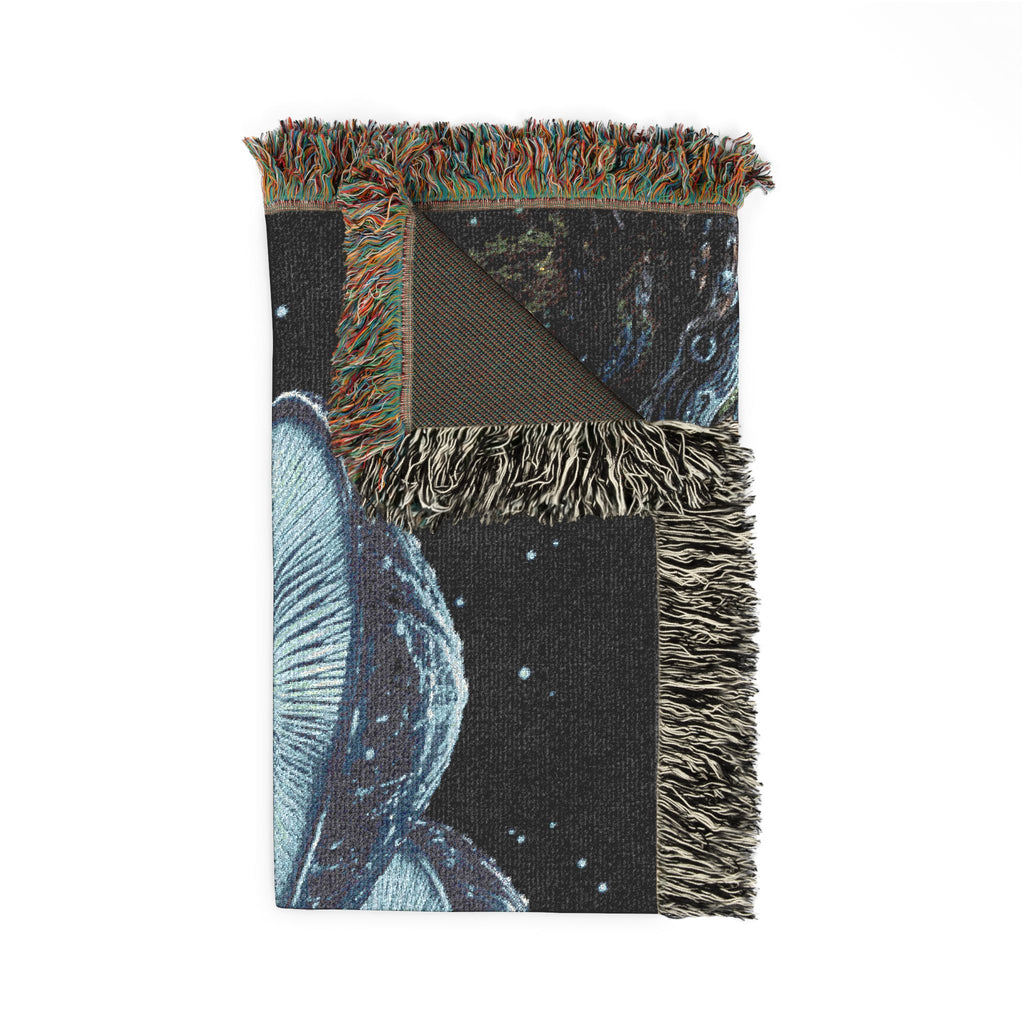 Psychedelic Mushroom Night Woven Blanket — Boho Cosmic Throw for Dorm, Couch & Gifts