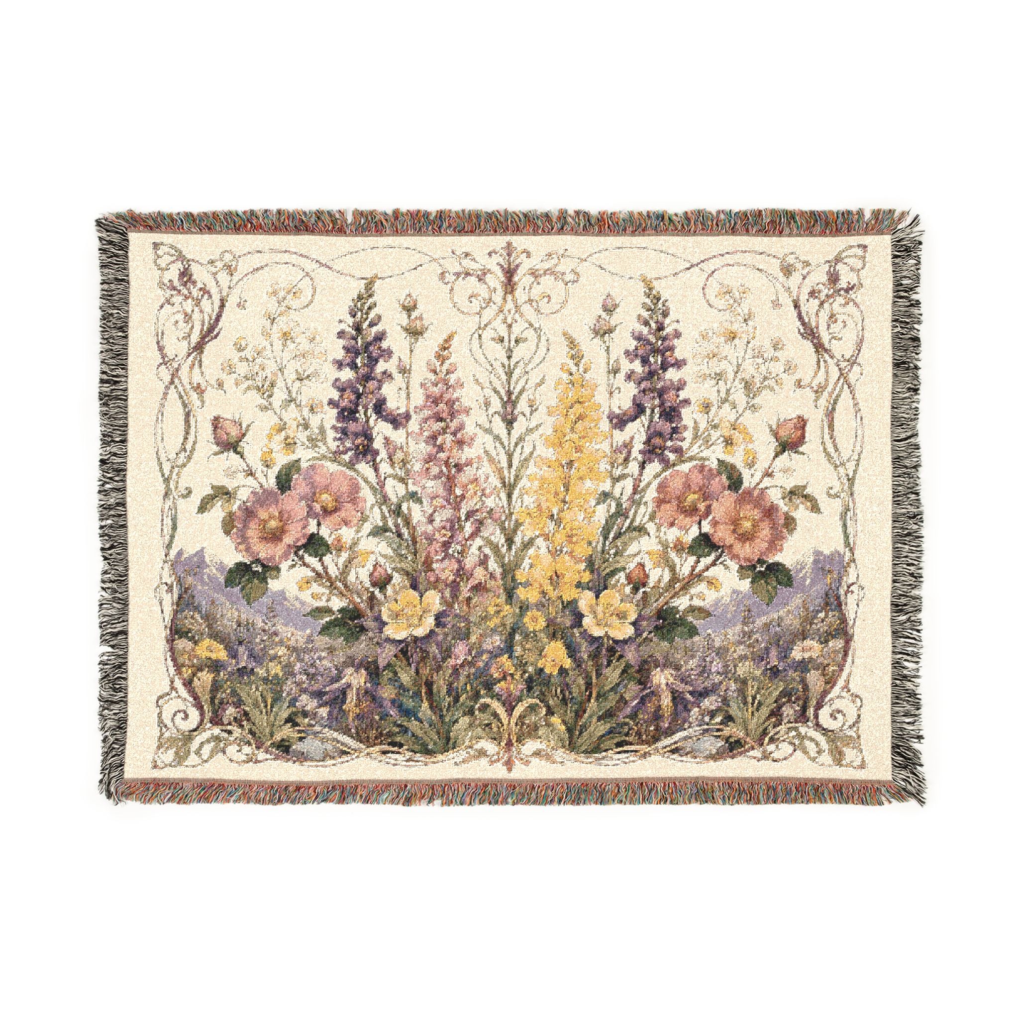 Floral Tapestry Woven Throw Blanket — Vintage Garden Needlepoint Design