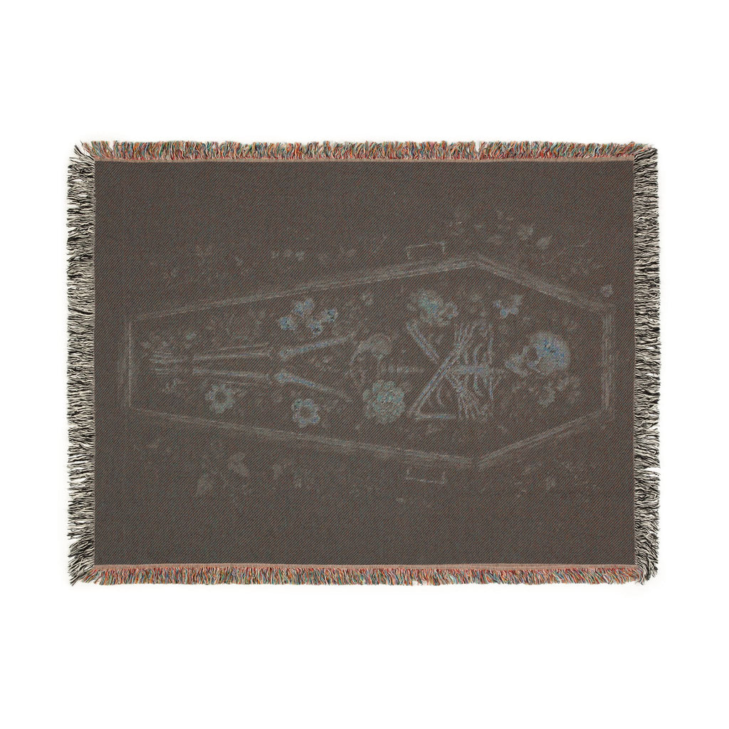 Gothic Coffin Floral Woven Blanket — Dark Victorian Throw