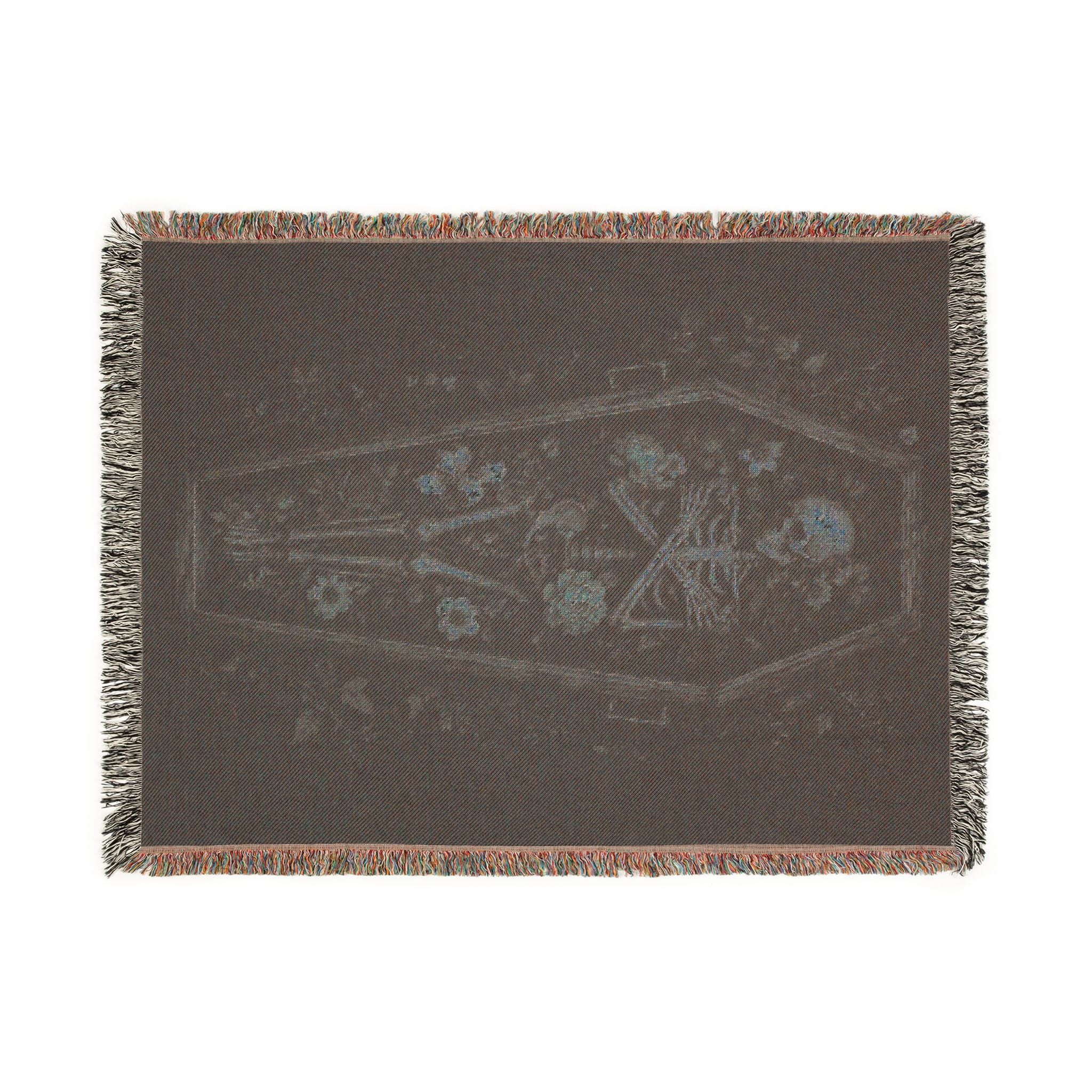 Gothic Coffin Floral Woven Blanket — Dark Victorian Throw