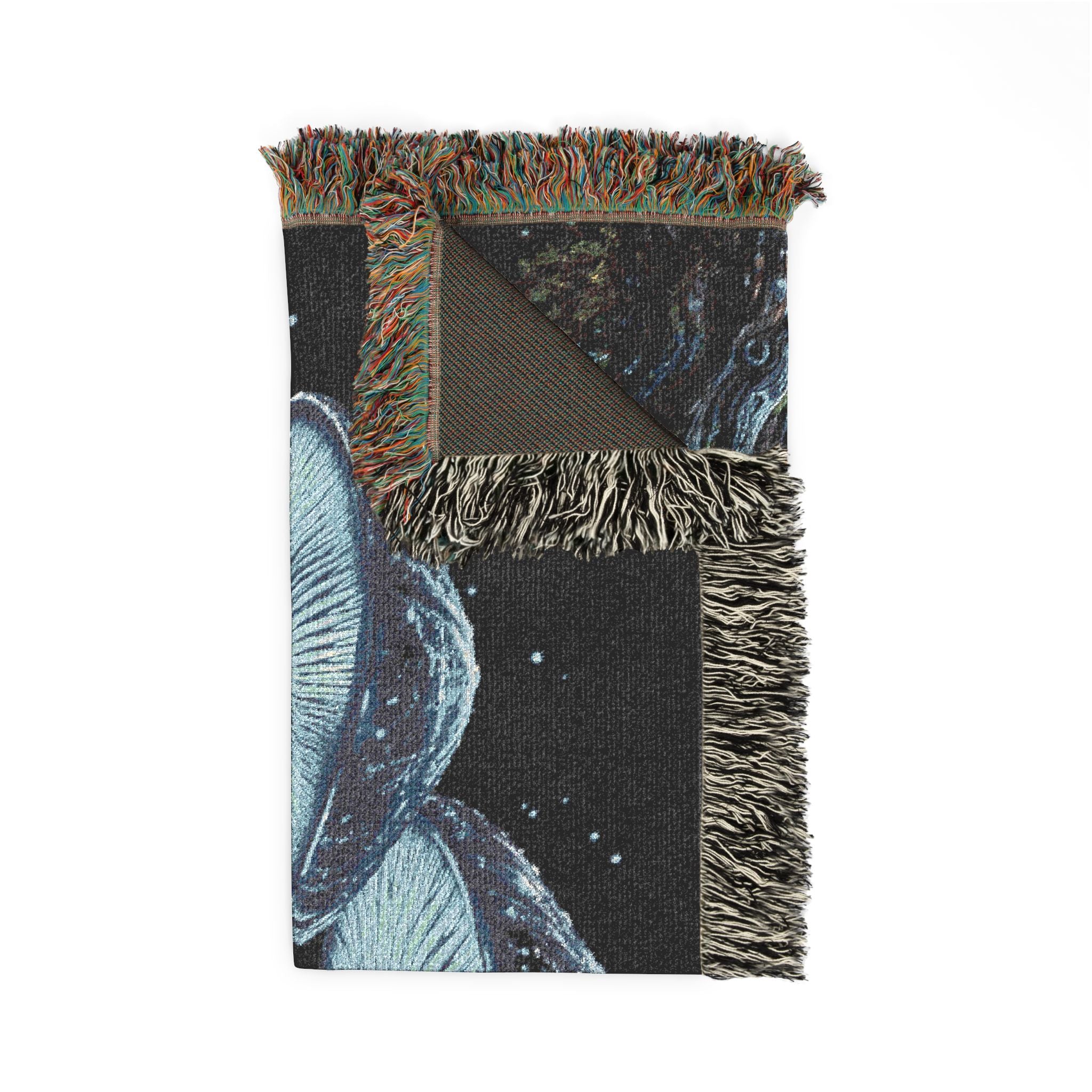 Psychedelic Mushroom Night Woven Blanket — Boho Cosmic Throw for Dorm, Couch & Gifts