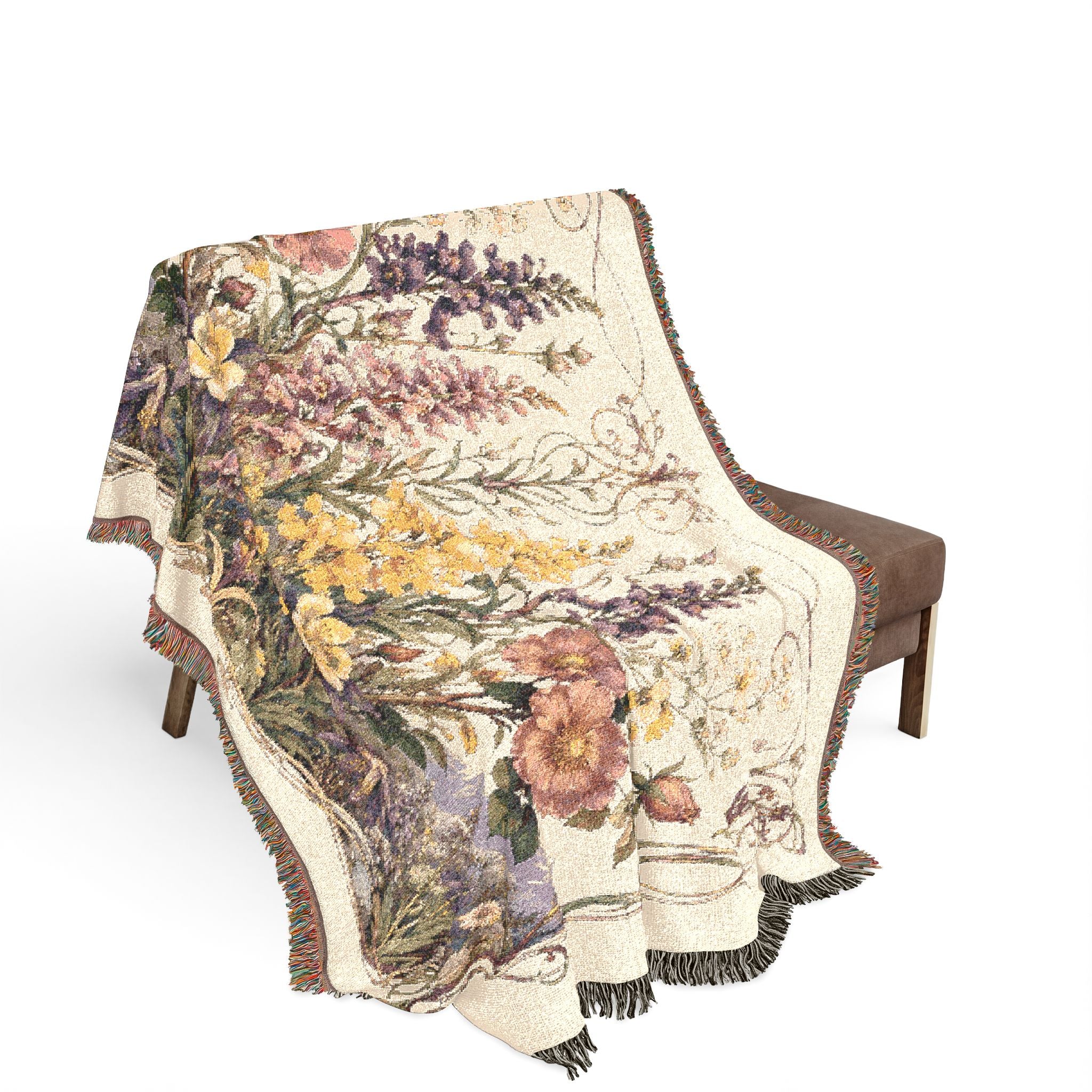Floral Tapestry Woven Throw Blanket — Vintage Garden Needlepoint Design