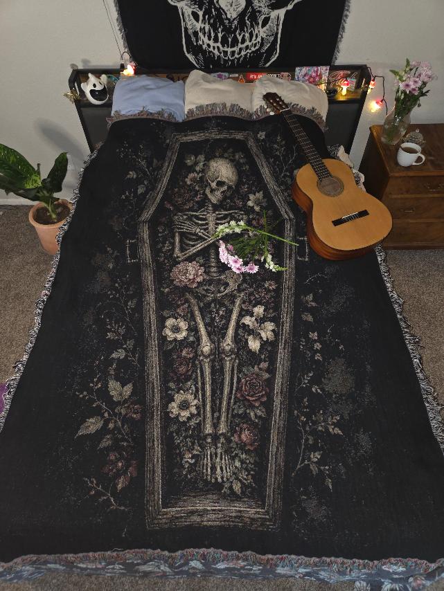 Gothic Skeleton Coffin Woven Blanket