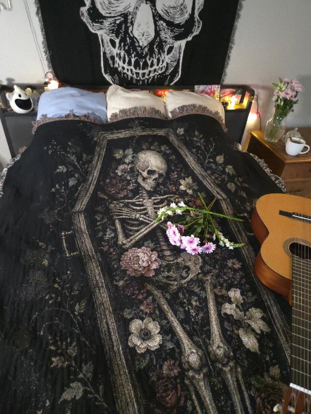 Gothic Skeleton Coffin Woven Blanket