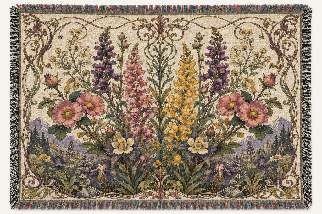 Wildflower Garden Art Nouveau Woven Blanket