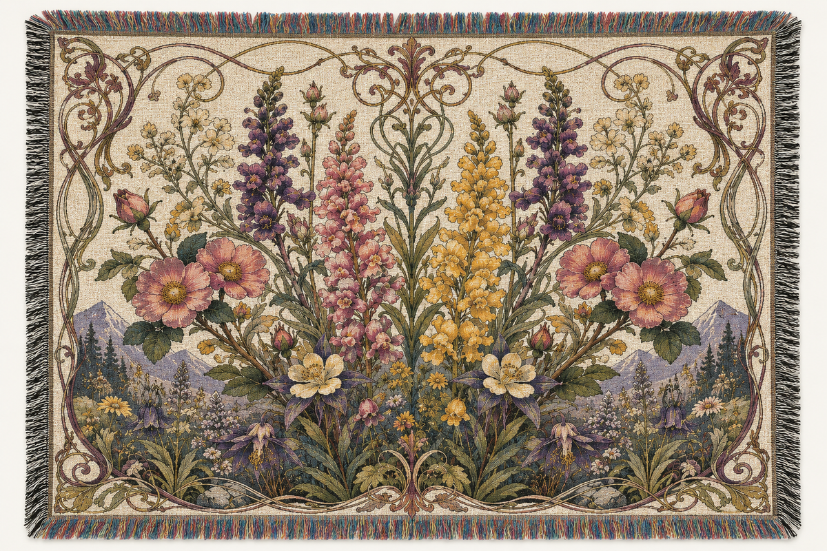 Wildflower Garden Art Nouveau Woven Blanket