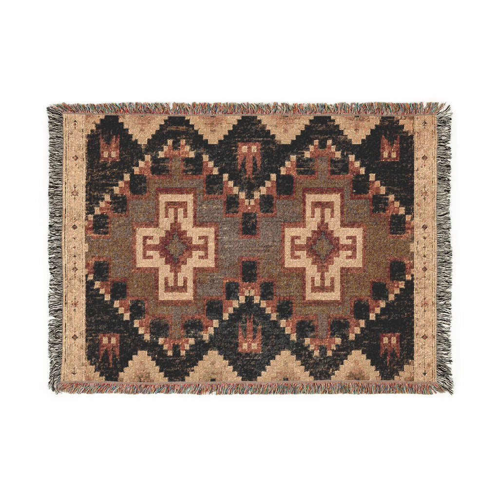 Southwestern Woven Blanket – Rustic Aztec Throw with Fringe