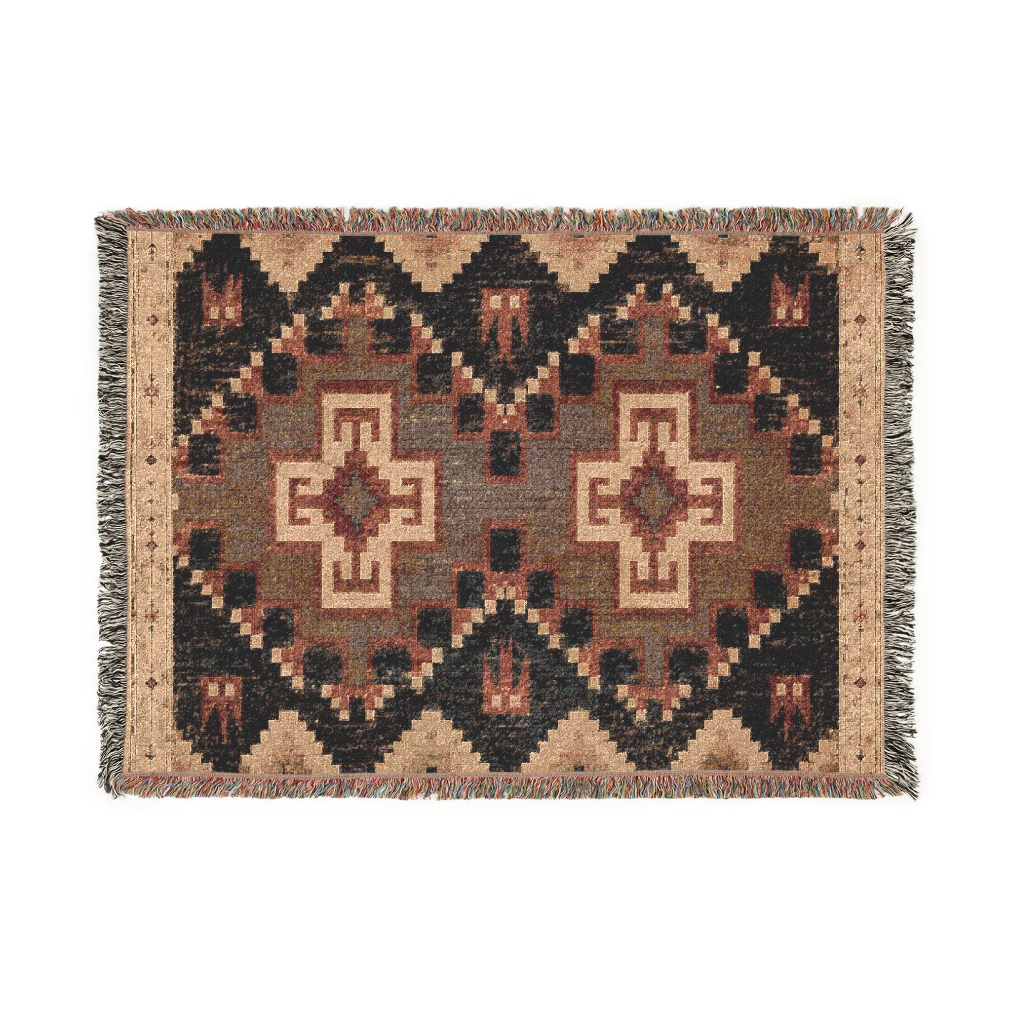 Southwestern Woven Blanket – Rustic Aztec Throw with Fringe