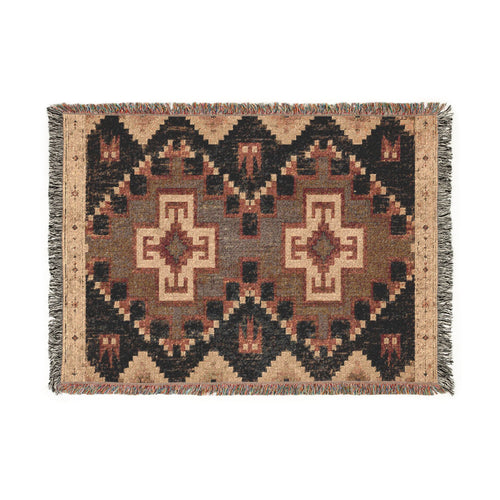 Southwestern Woven Blanket – Rustic Aztec Throw with Fringe