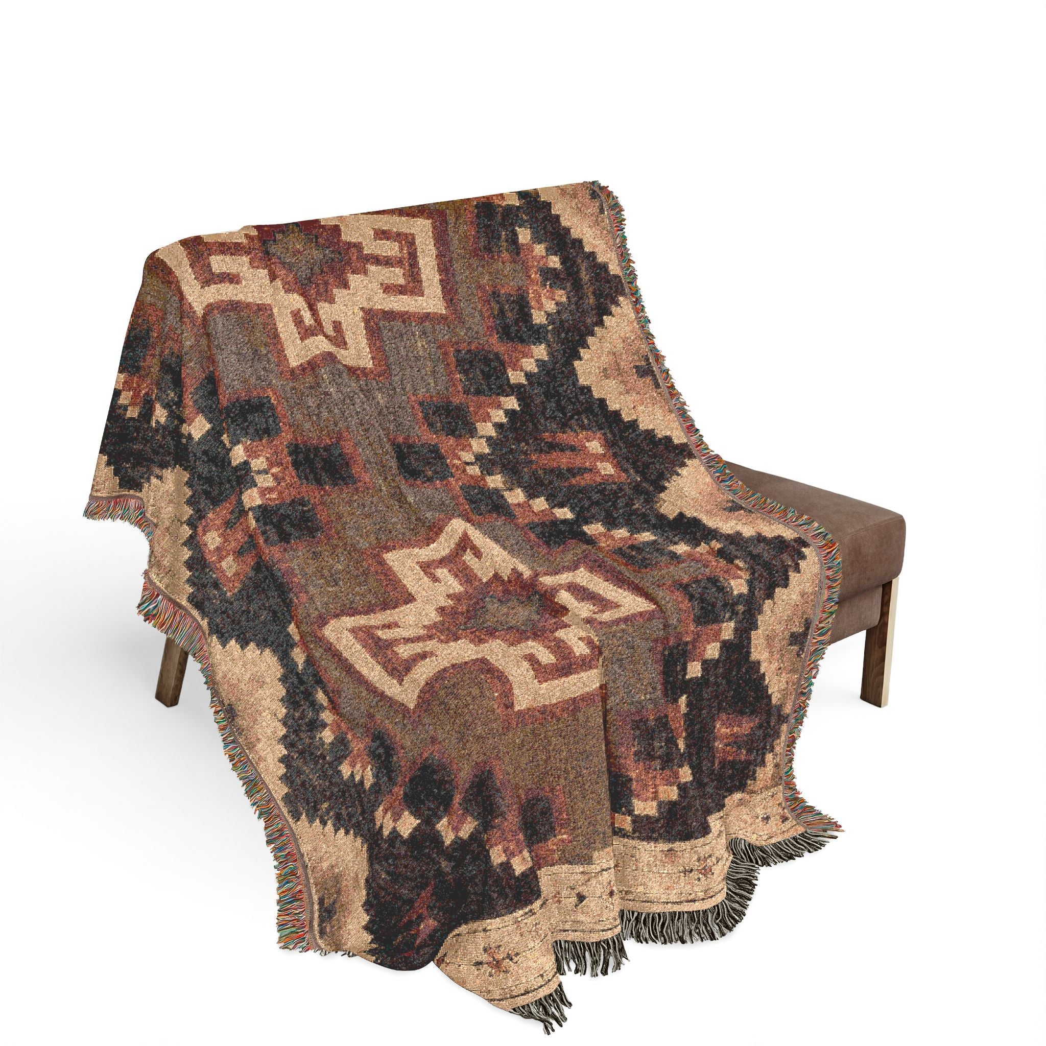 Southwestern Woven Blanket – Rustic Aztec Throw with Fringe