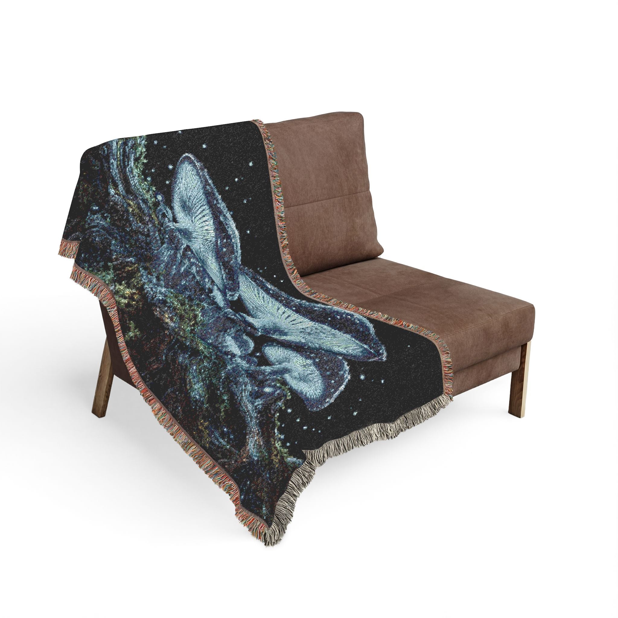 Psychedelic Mushroom Night Woven Blanket — Boho Cosmic Throw for Dorm, Couch & Gifts
