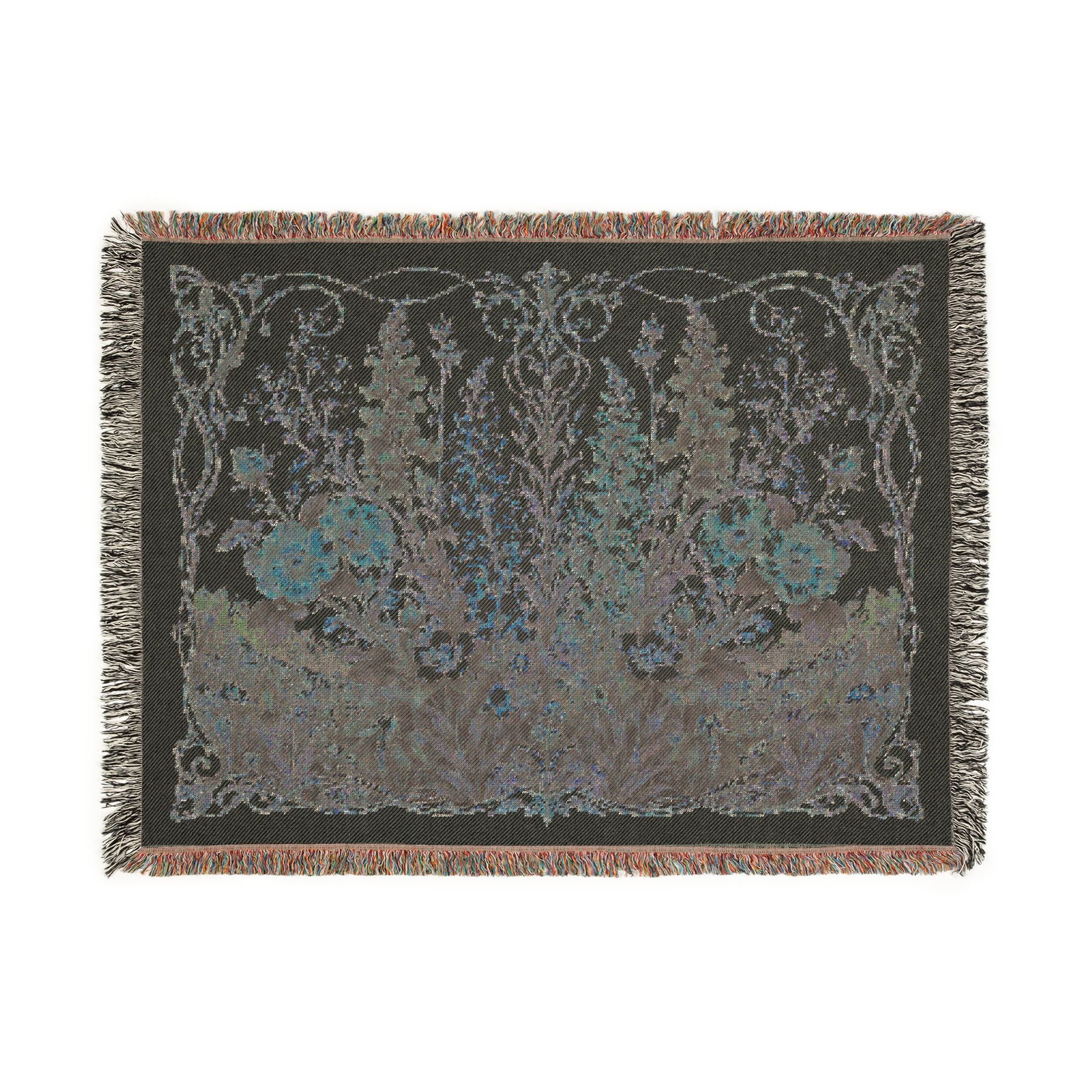 Floral Tapestry Woven Throw Blanket — Vintage Garden Needlepoint Design