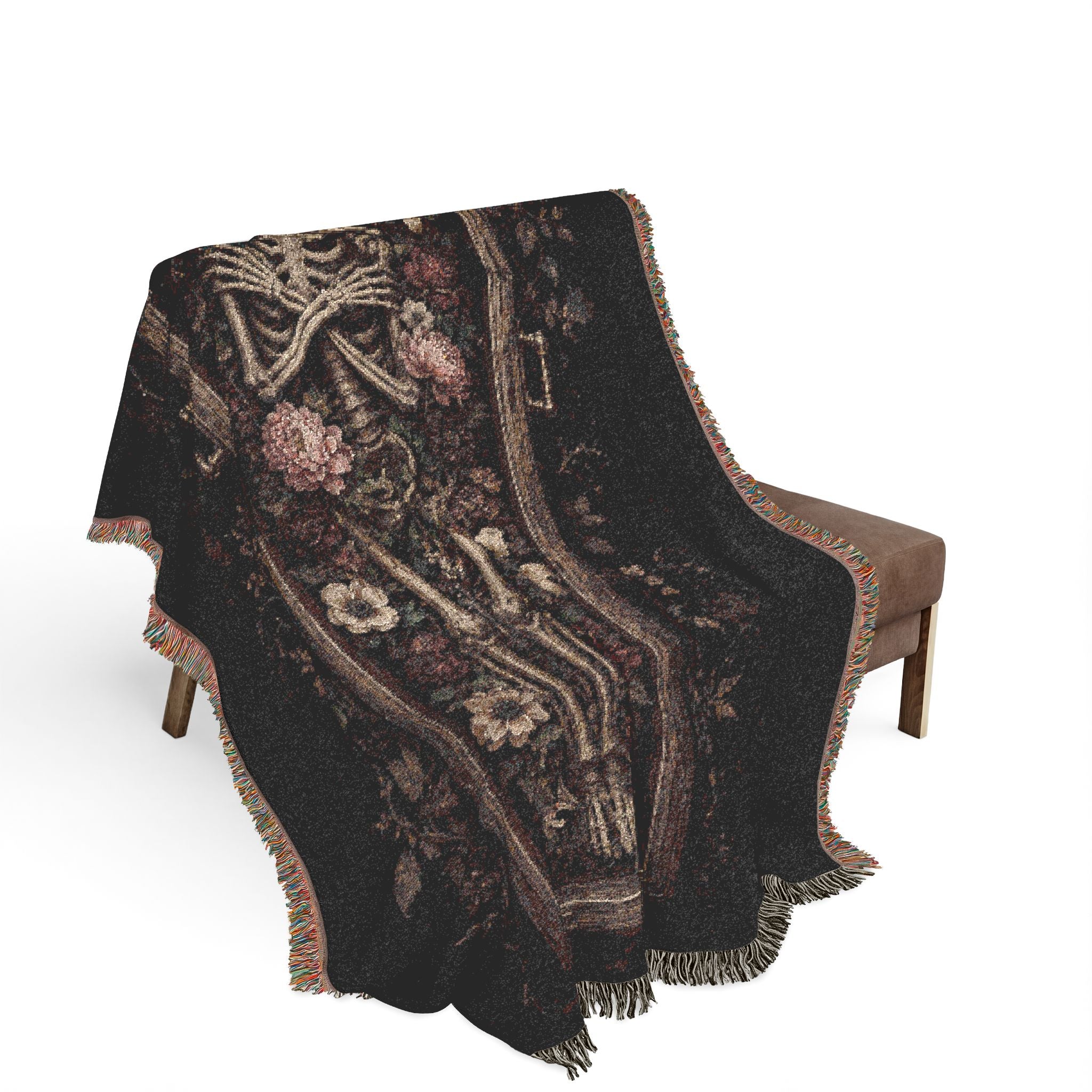 Gothic Coffin Floral Woven Blanket — Dark Victorian Throw