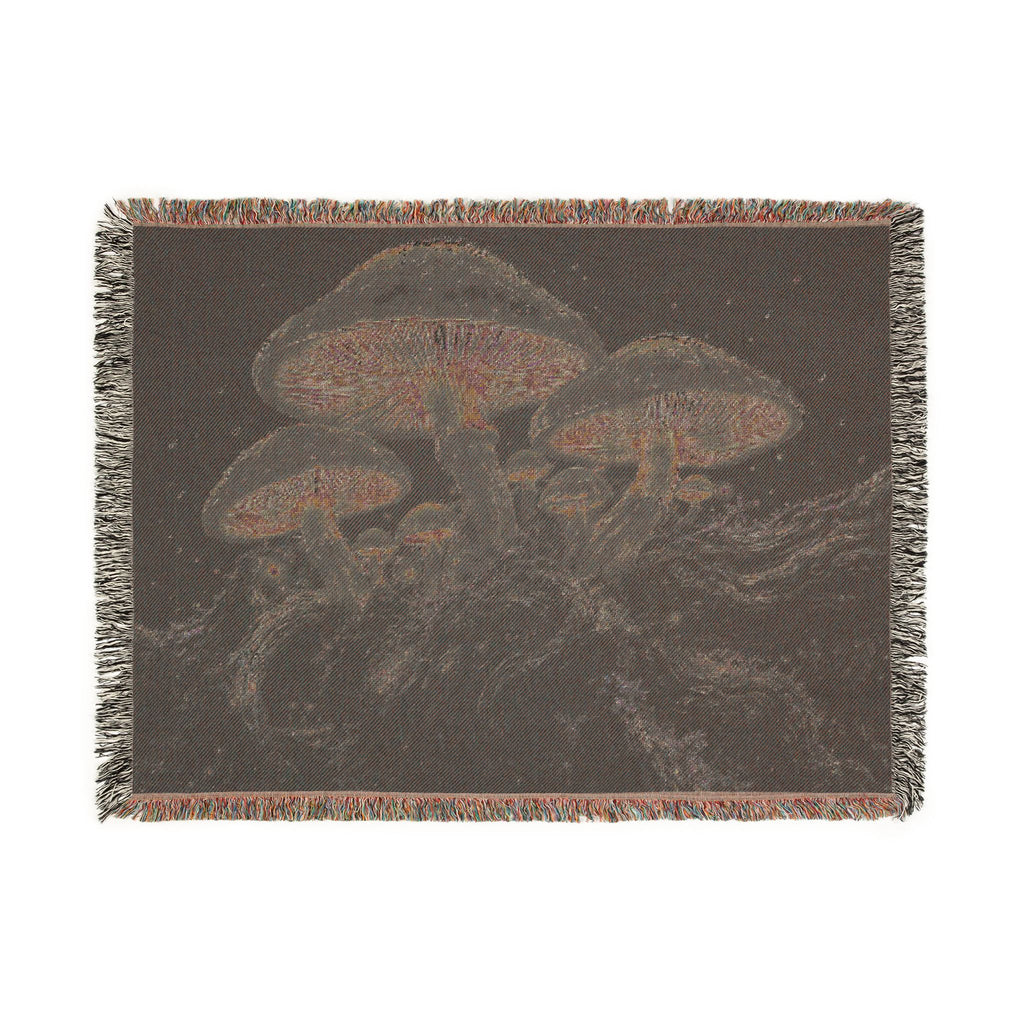 Psychedelic Mushroom Night Woven Blanket — Boho Cosmic Throw for Dorm, Couch & Gifts