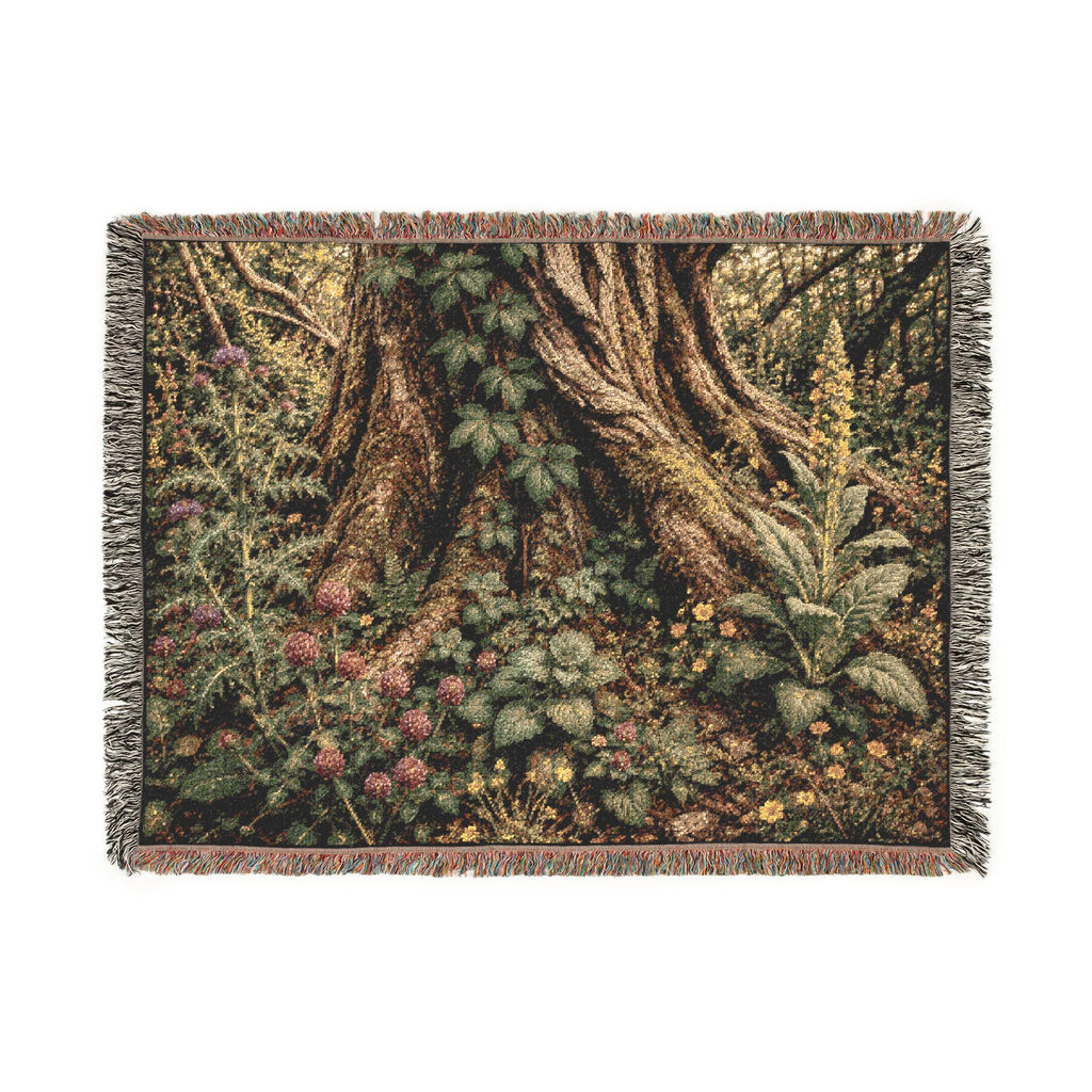 Woodland Tree & Wildflowers Woven Blanket