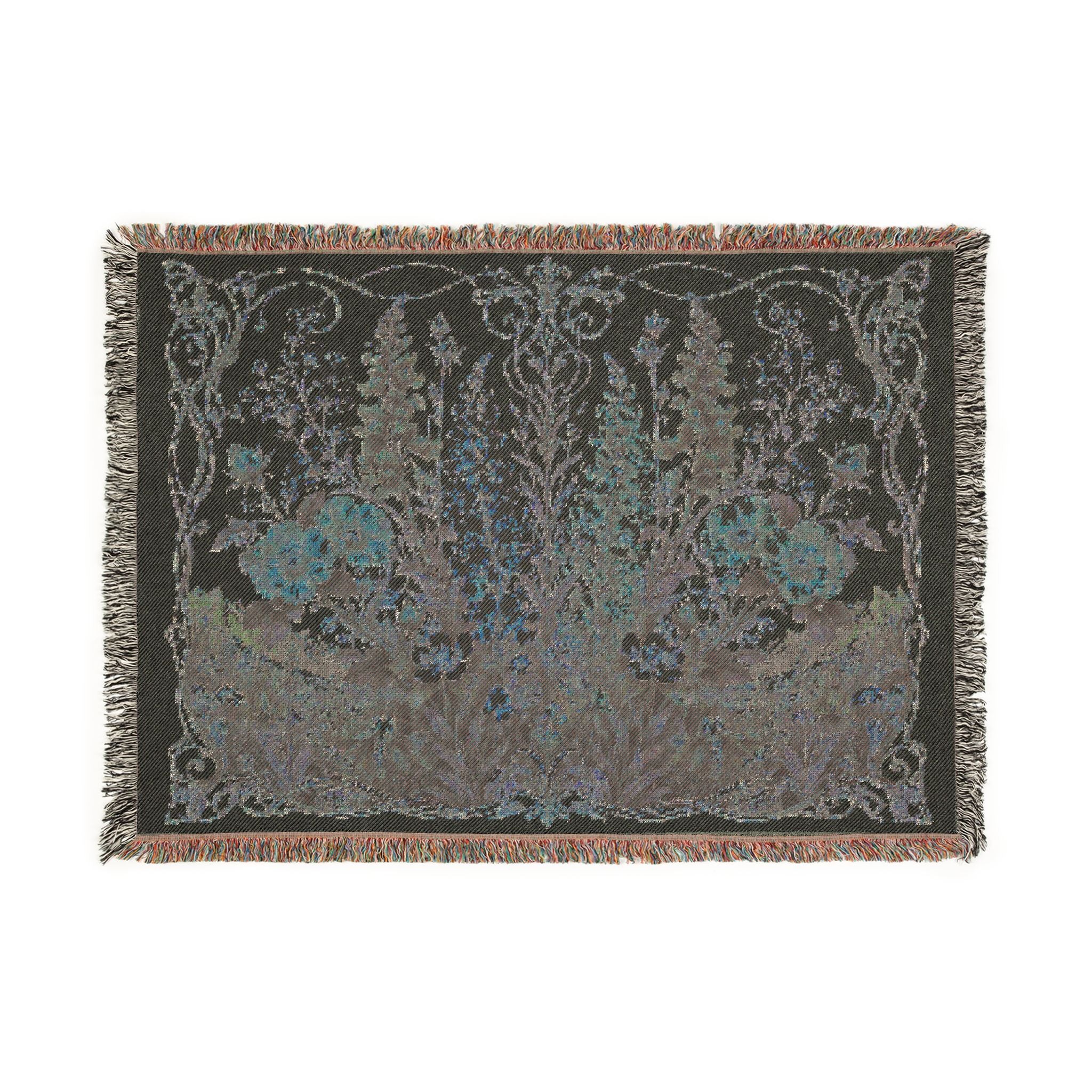 Floral Tapestry Woven Throw Blanket — Vintage Garden Needlepoint Design