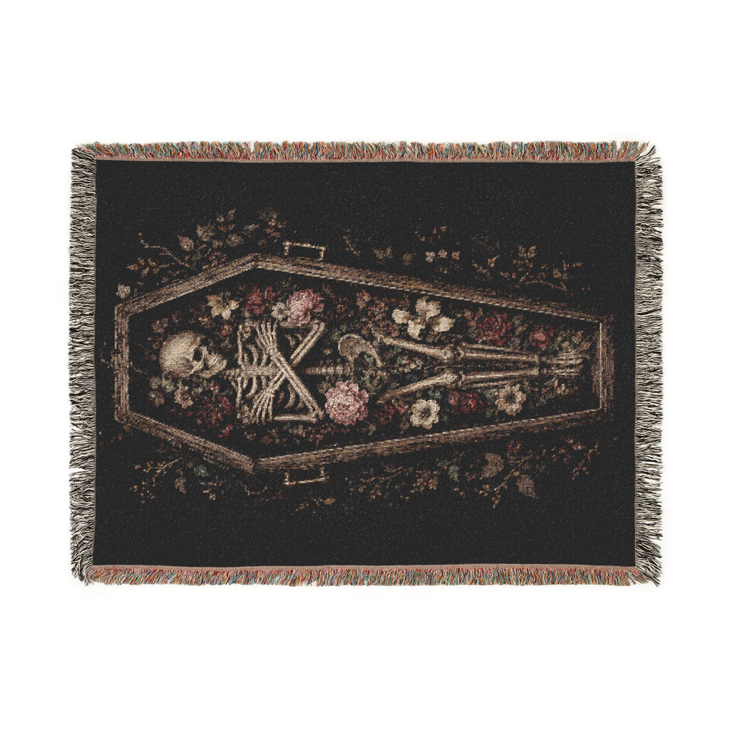 Gothic Coffin Floral Woven Blanket — Dark Victorian Throw