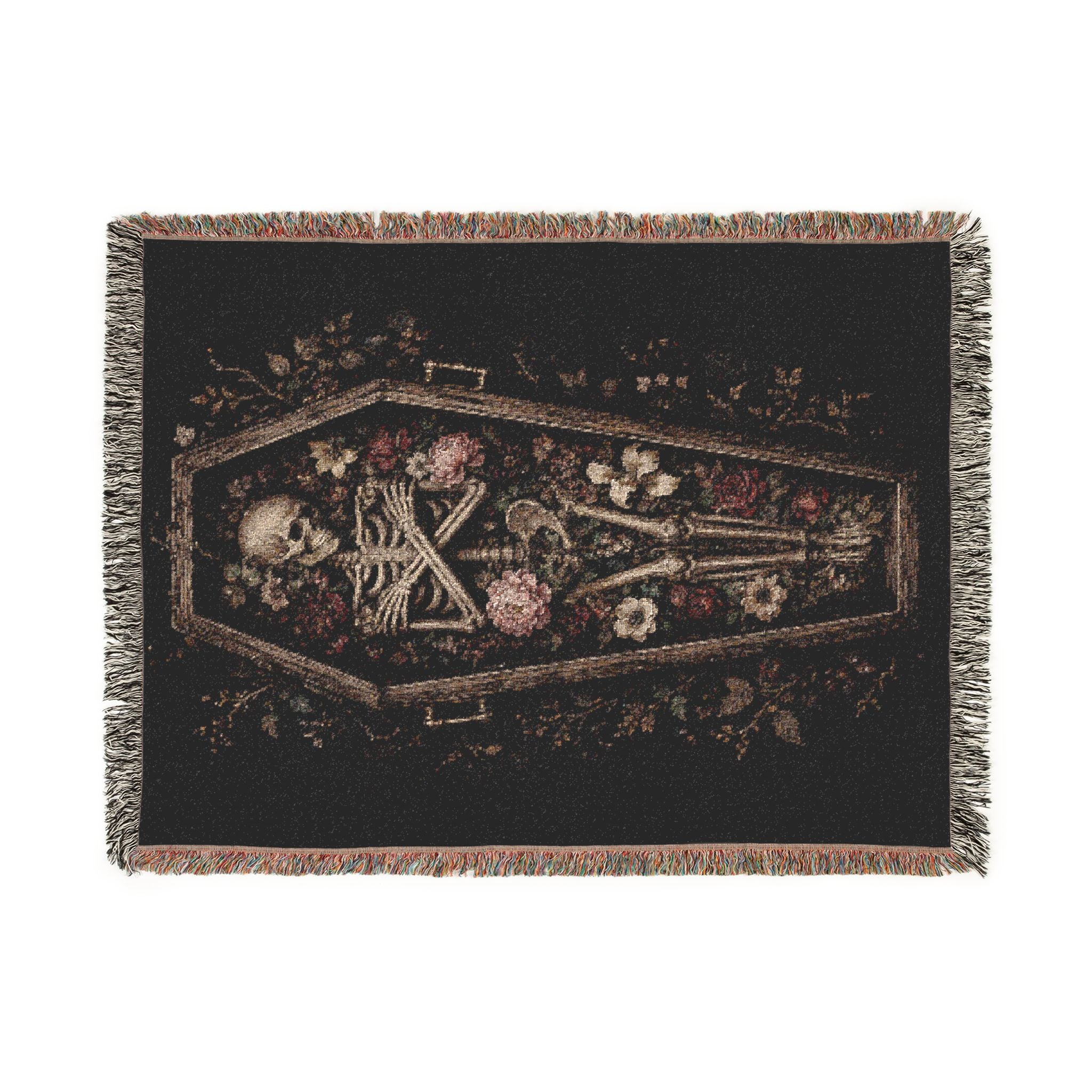 Gothic Coffin Floral Woven Blanket — Dark Victorian Throw