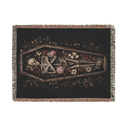Gothic Coffin Floral Woven Blanket — Dark Victorian Throw