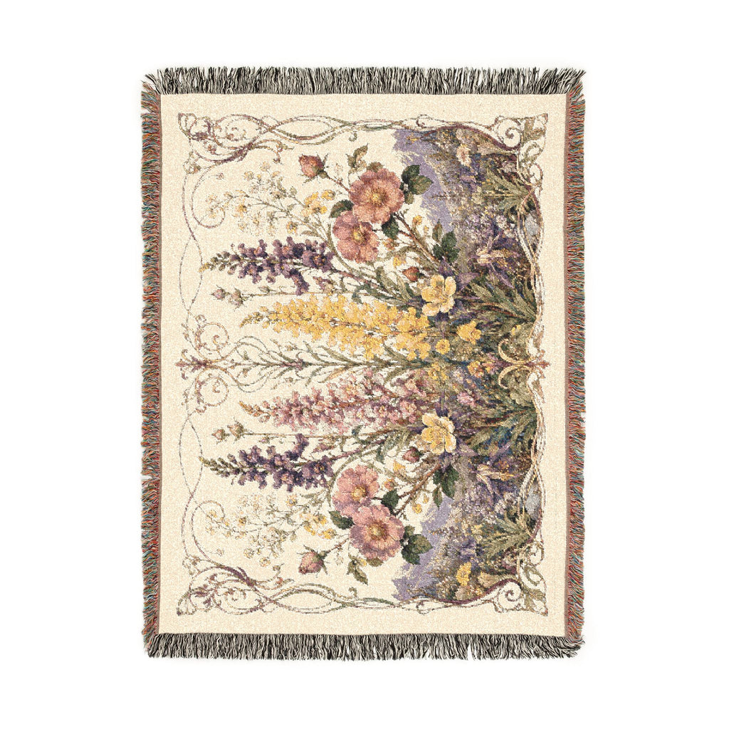 Floral Tapestry Woven Throw Blanket — Vintage Garden Needlepoint Design