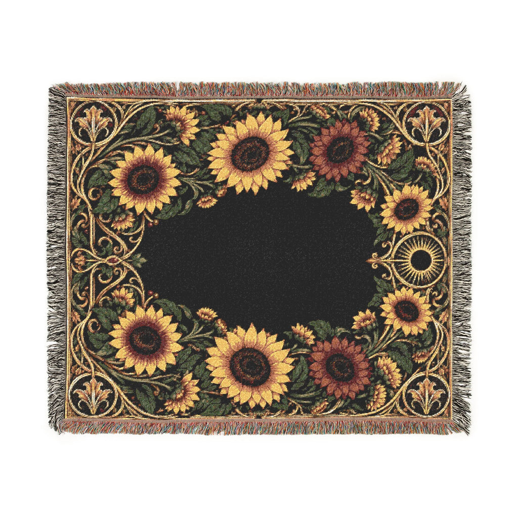 Sunflower Woven Blanket — Cozy Decorative Throw with Victorian Floral Frame