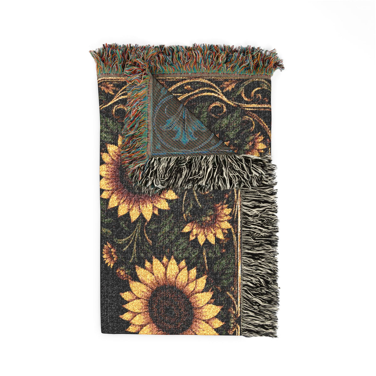 Sunflower Woven Blanket — Cozy Decorative Throw with Victorian Floral Frame